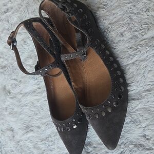 Frye Sienna Gray Studded Suede Criss Cross Ballet Flats 7M